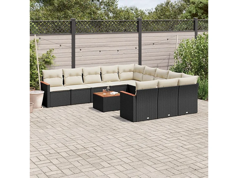 12-tlg. Garten-Sofagarnitur mit Kissen Schwarz Poly Rattan