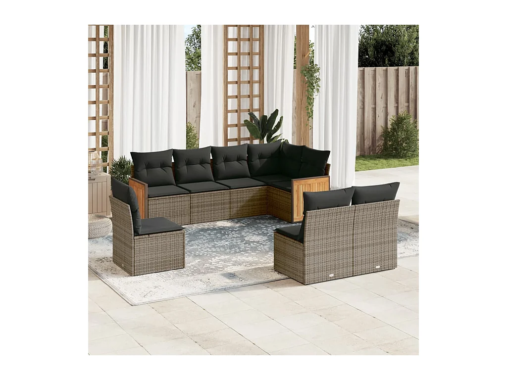 Set Divano da Giardino 8 pz con Cuscini Grigio in Polyrattan