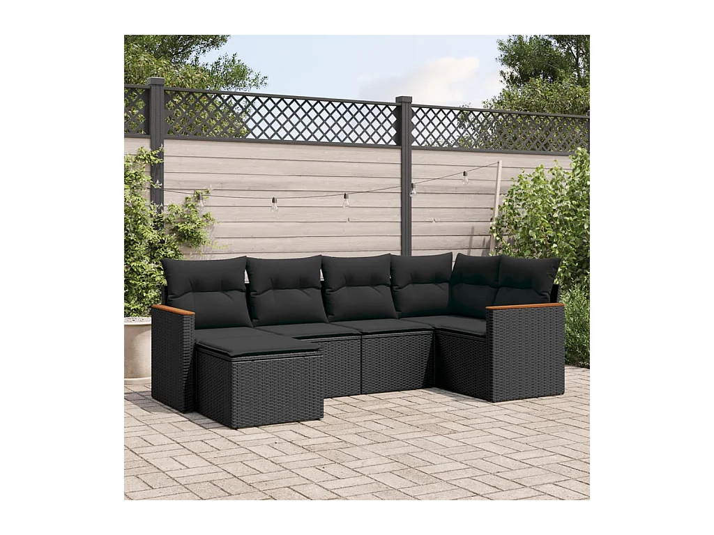 6-tlg. Garten-Sofagarnitur mit Kissen Schwarz Poly Rattan
