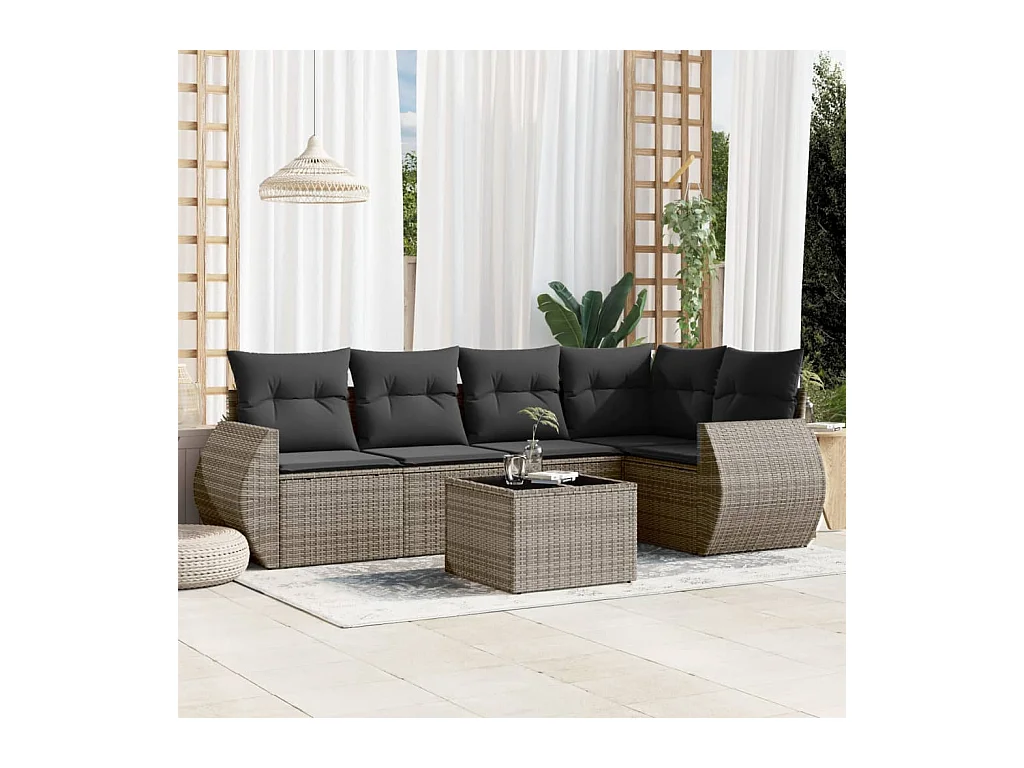 Set Divano da Giardino 6 pz con Cuscini Grigio in Polyrattan