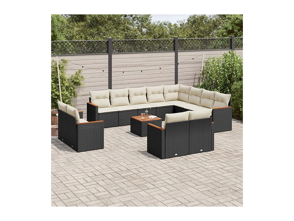 13-delige Loungeset met kussens poly rattan zwart