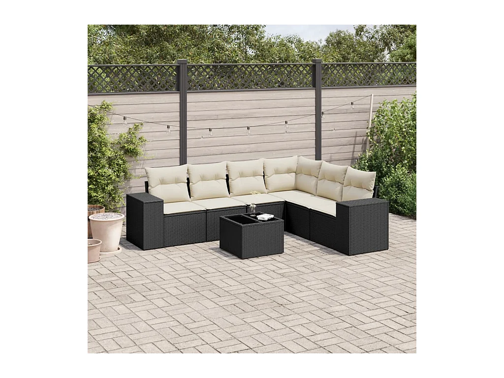 Set Divani da Giardino con Cuscini 7pz Nero Polyrattan