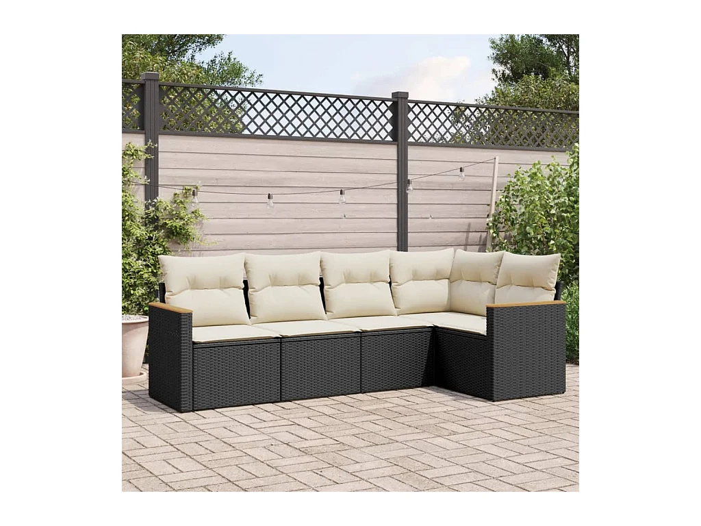 Set Divani da Giardino 5 pz con Cuscini in Polyrattan Nero
