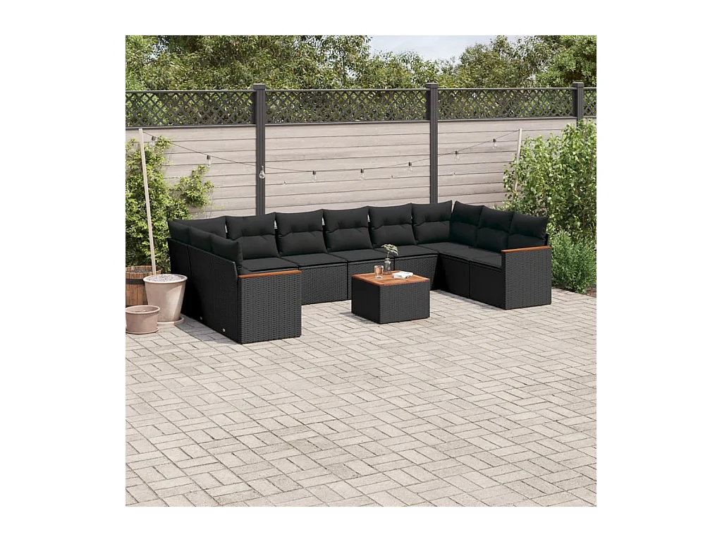 Set Divani da Giardino 11 pz con Cuscini in Polyrattan Nero