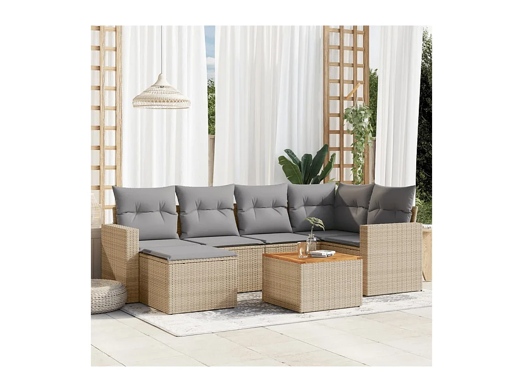 Set Divano da Giardino 7 pz con Cuscini Beige Misto Polyrattan