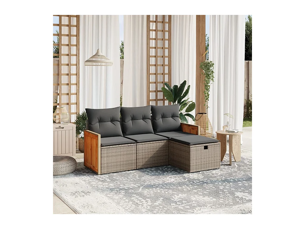 4-delige Loungeset met kussens poly rattan grijs
