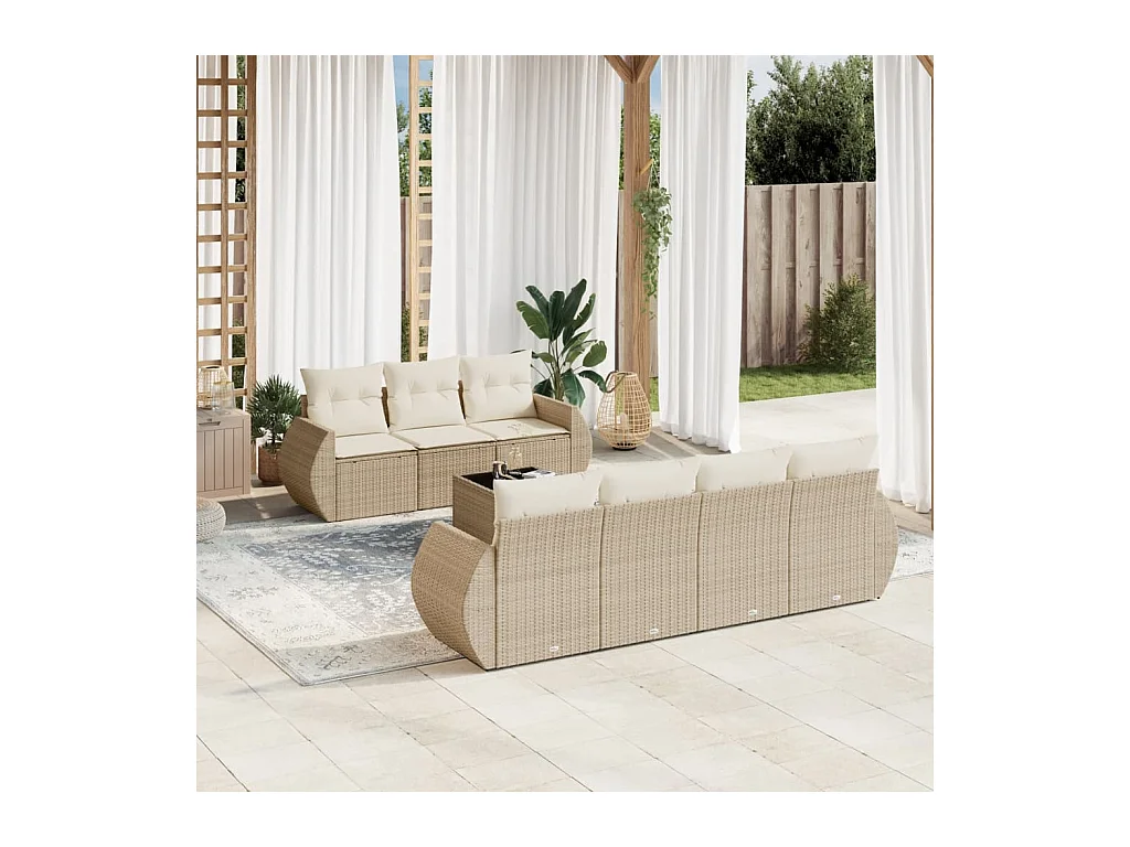 8-delige Loungeset met kussens poly rattan beige