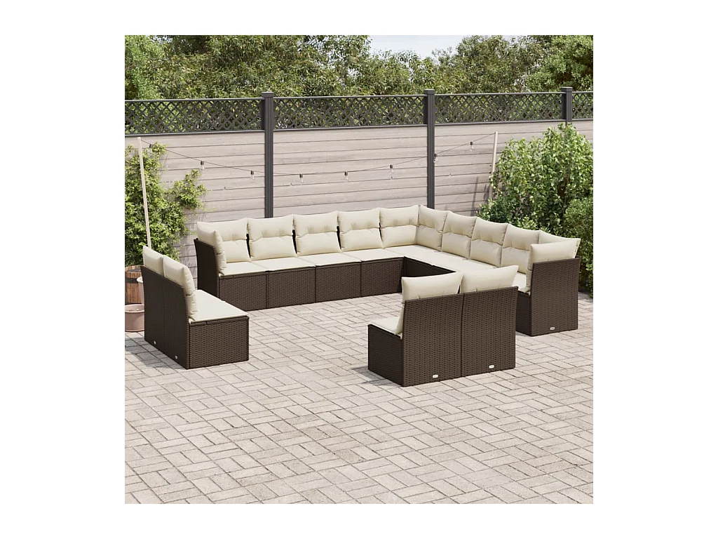 13-delige Loungeset met kussens poly rattan bruin