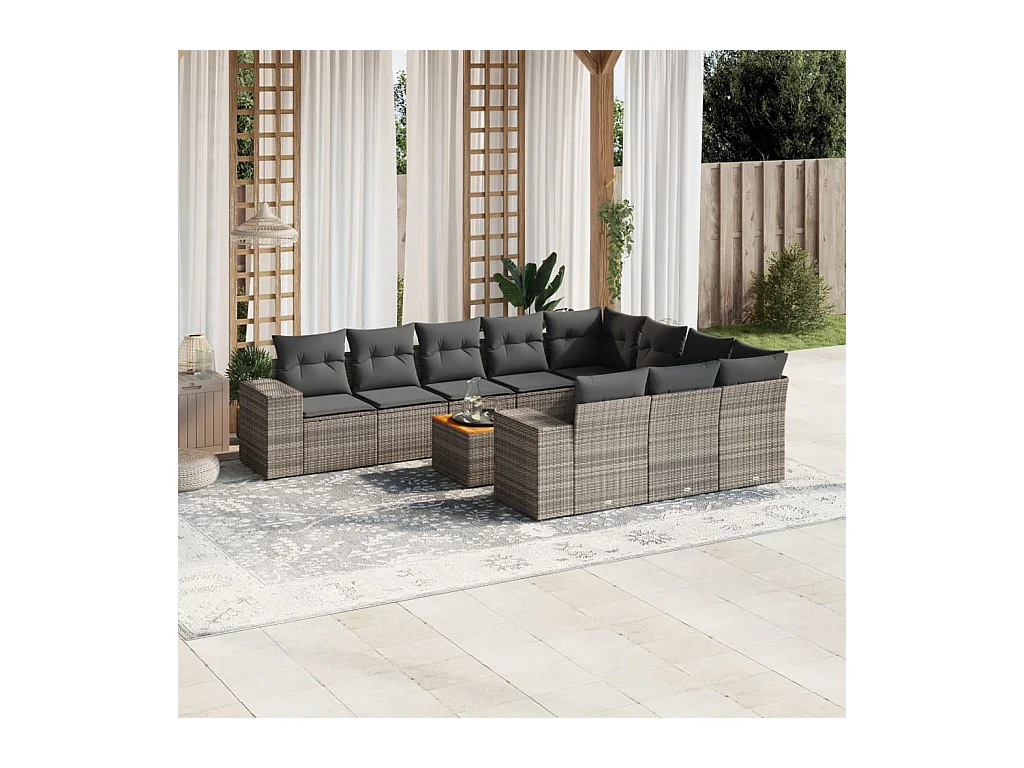Set Divani da Giardino 11 pz con Cuscini in Polyrattan Grigio