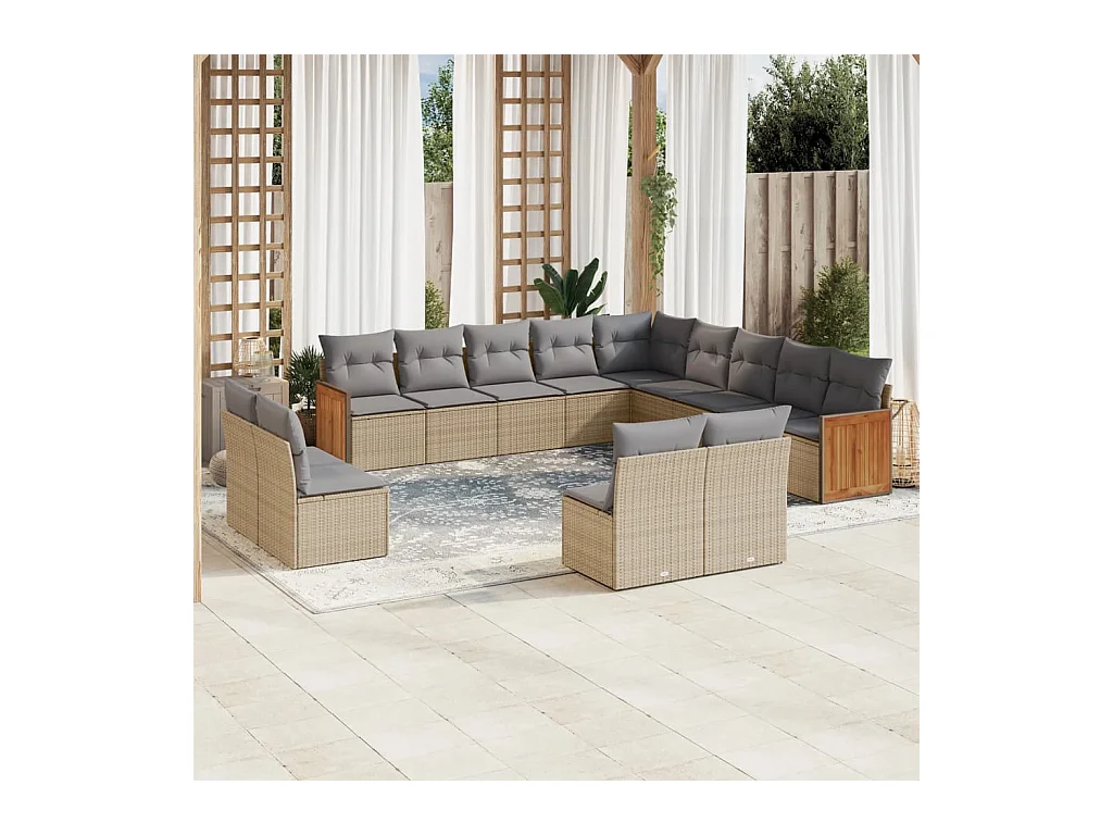 13-delige Loungeset met kussens poly rattan beige