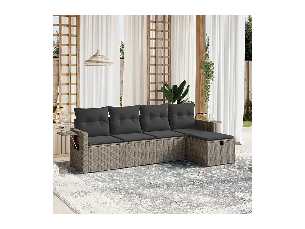 5-delige Loungeset met kussens poly rattan grijs