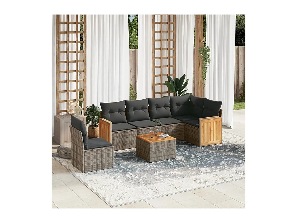 Set Divani da Giardino 7 pz con Cuscini Grigio in Polyrattan