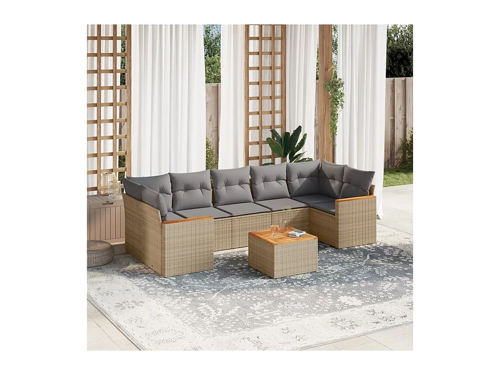 8-delige Loungeset met kussens poly rattan beige