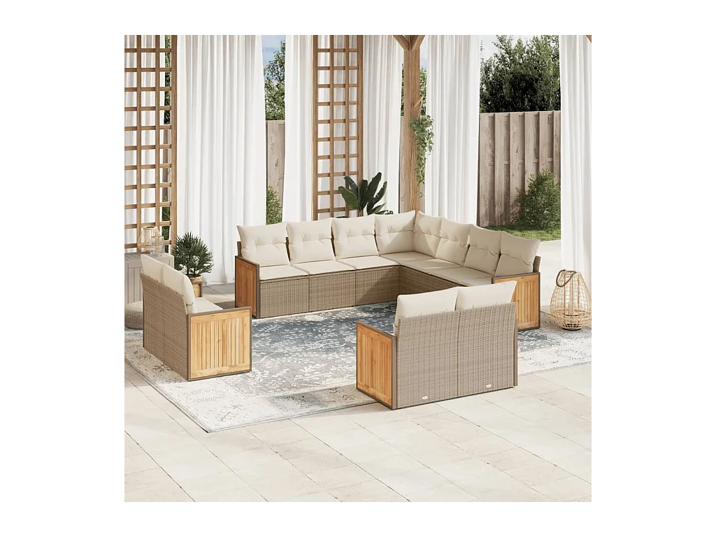 Set Divani da Giardino 11 pz con Cuscini Beige in Polyrattan