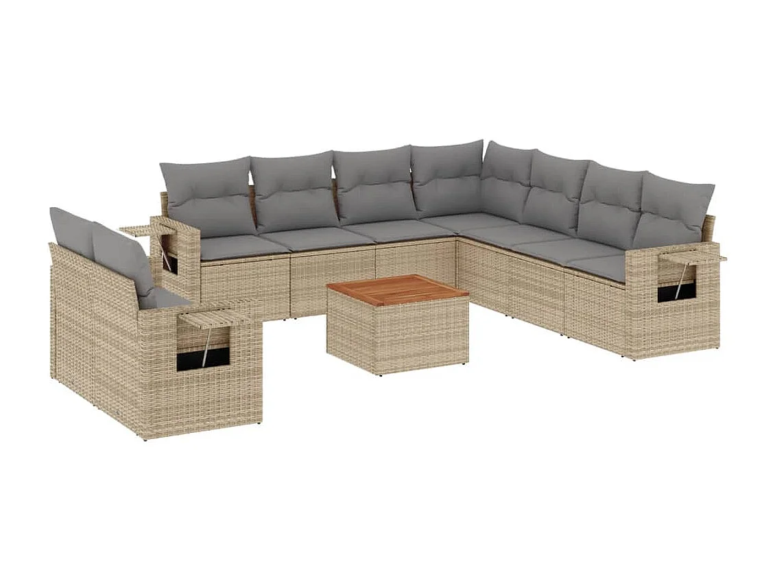 Set Divano da Giardino 10 pz con Cuscini Beige Misto Polyrattan
