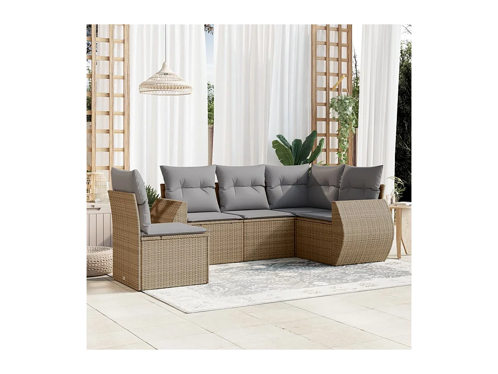 6-delige Loungeset met kussens poly rattan beige