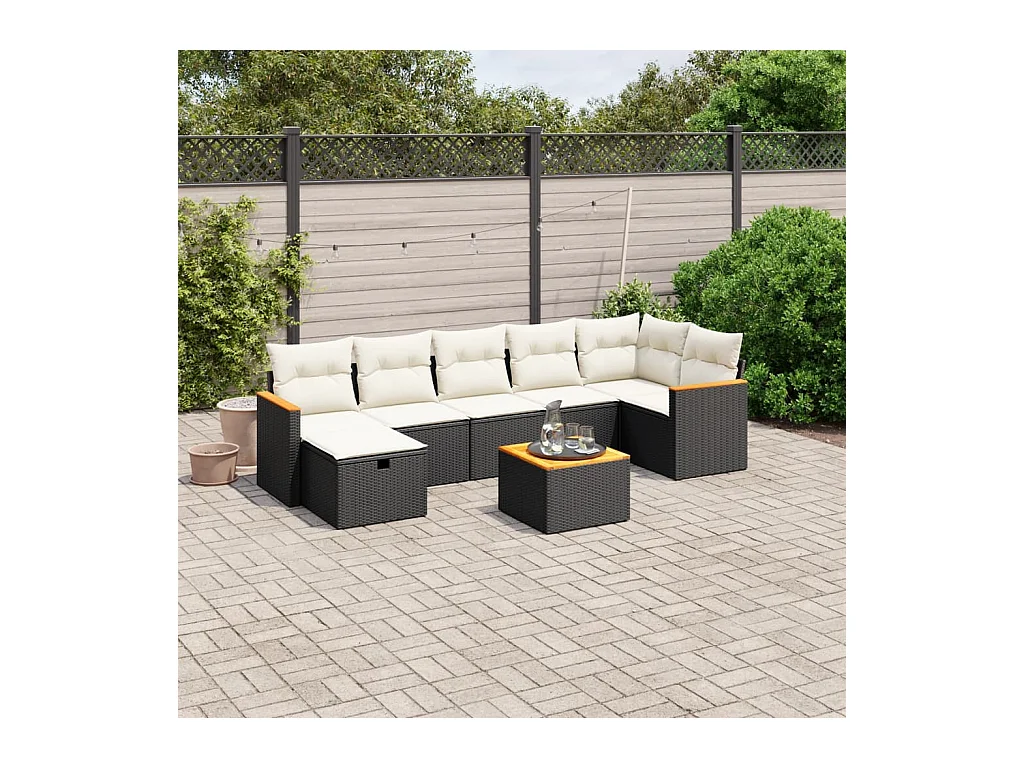 Salon de jardin 8 pcs avec coussins noir résine tressée