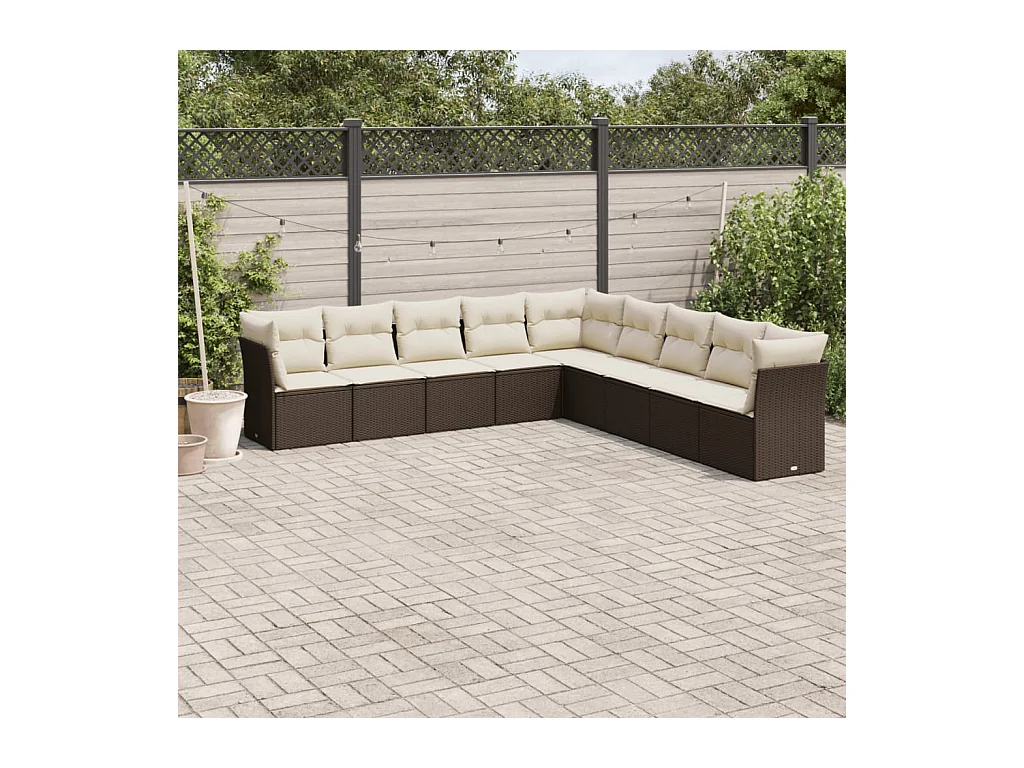 9-tlg. Garten-Sofagarnitur mit Kissen Braun Poly Rattan