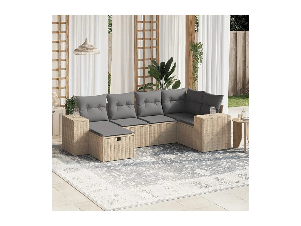 Salon de jardin avec coussins 6pcs mélange beige résine tressée