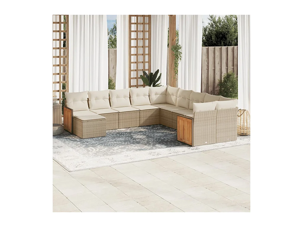 Set Divani da Giardino 11 pz con Cuscini Beige in Polyrattan