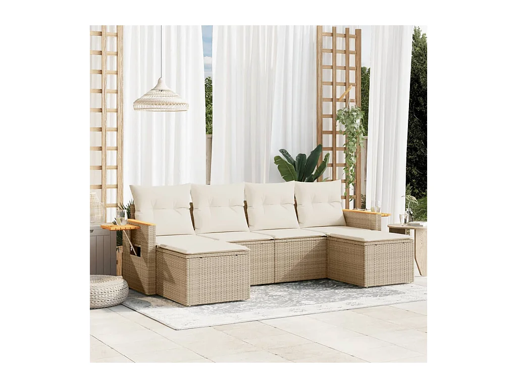 Salon de jardin avec coussins 6 pcs beige résine tressée