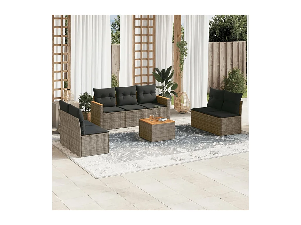 Salon de jardin 8 pcs avec coussins gris résine tressée