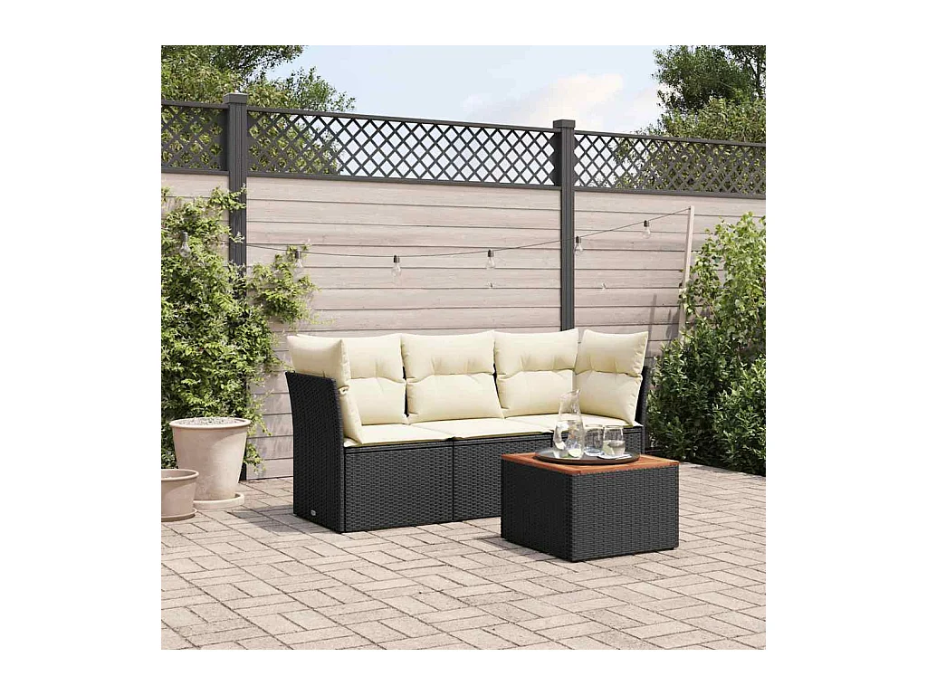 4-tlg. Garten-Sofagarnitur mit Kissen Schwarz Poly Rattan