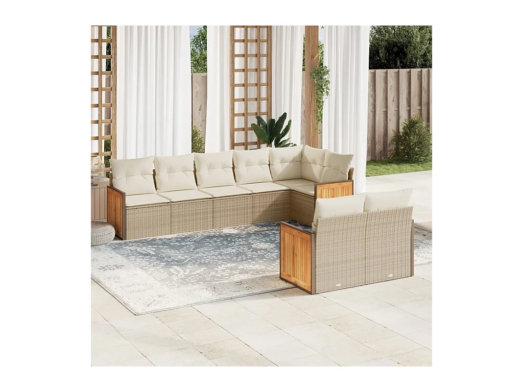Salon de jardin avec coussins 8 pcs beige résine tressée