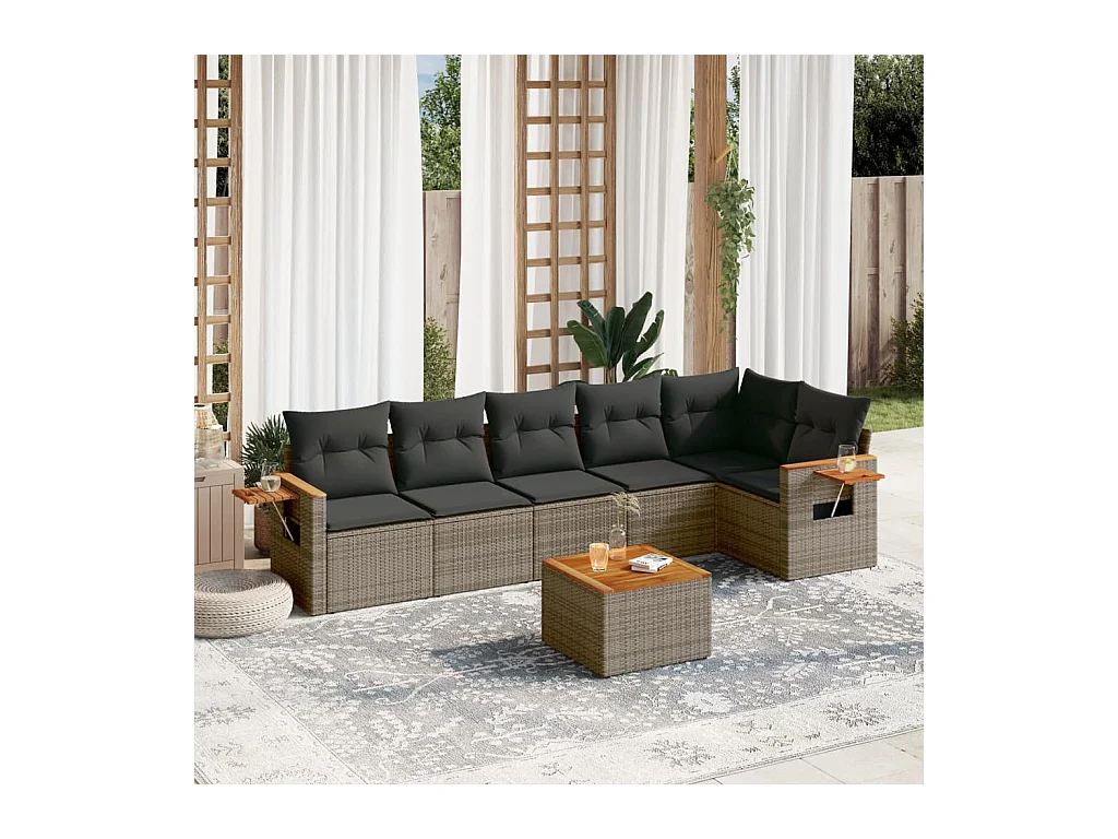 Set Divani da Giardino 7 pz con Cuscini Grigio in Polyrattan