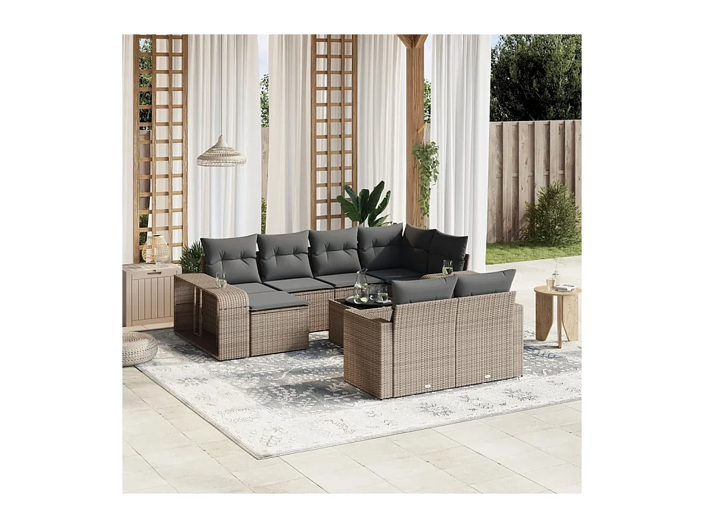 Salon de jardin 11 pcs avec coussins gris résine tressée