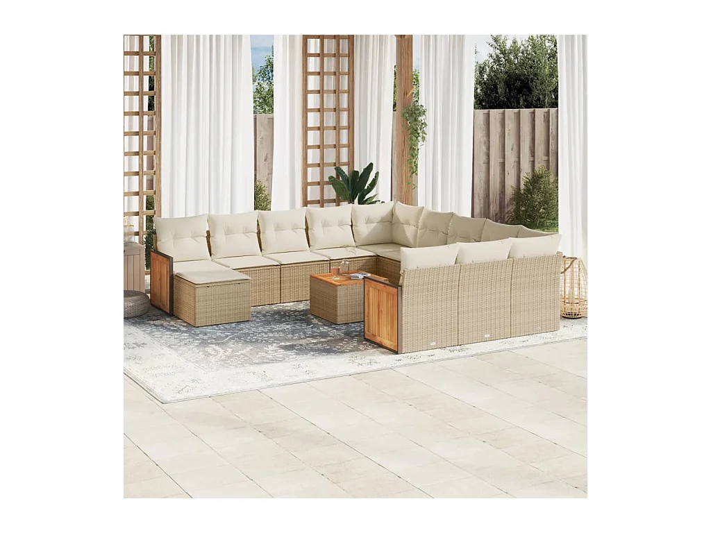 Set Divano da Giardino 13 pz con Cuscini Beige in Polyrattan