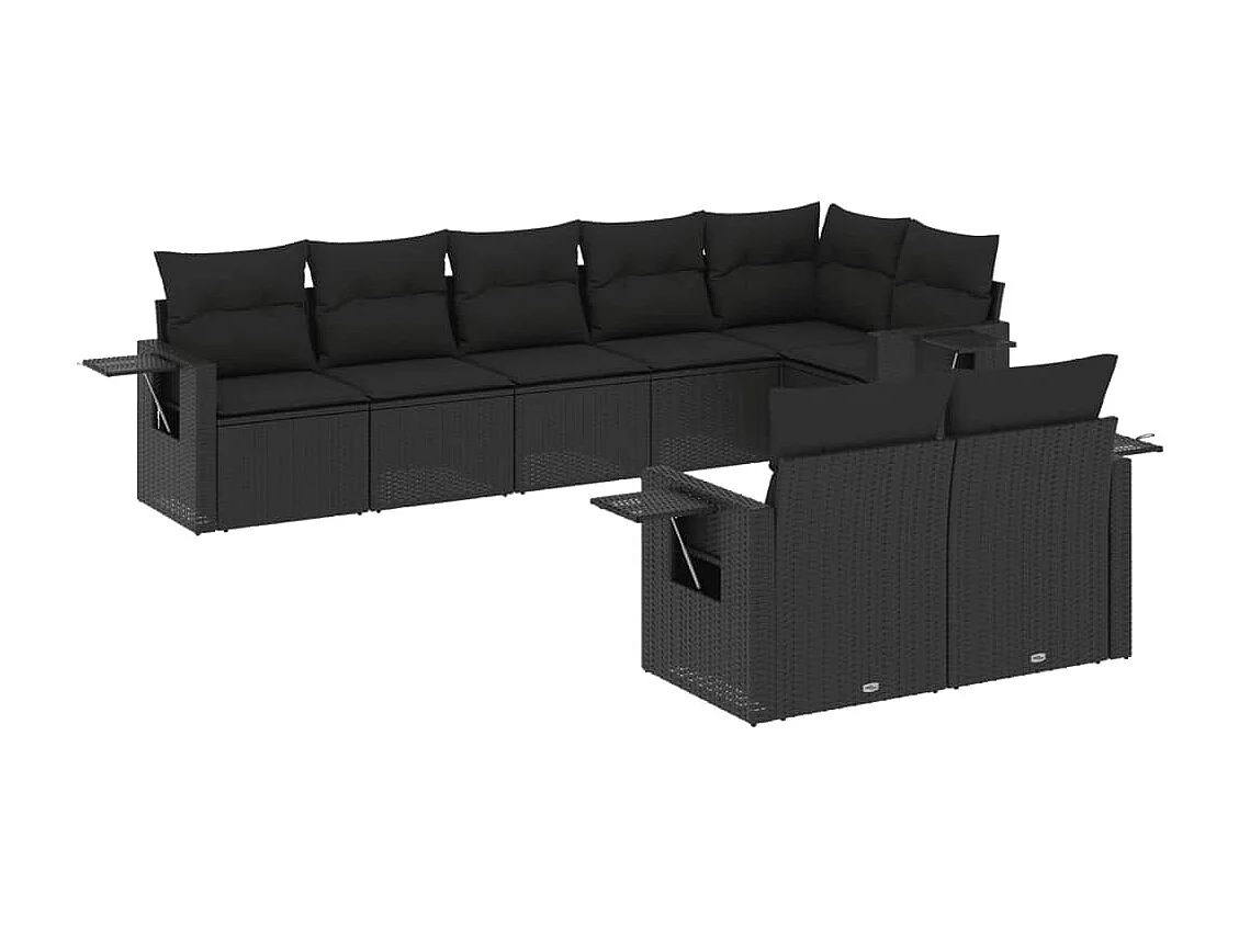 8-tlg. Garten-Sofagarnitur mit Kissen Schwarz Poly Rattan