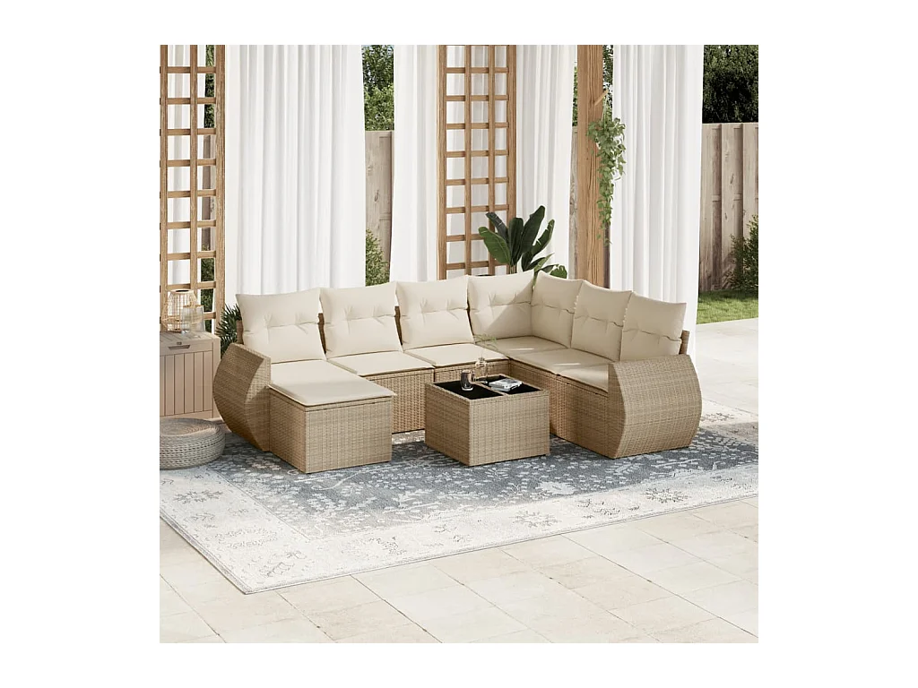 Salon de jardin avec coussins 8 pcs beige résine tressée