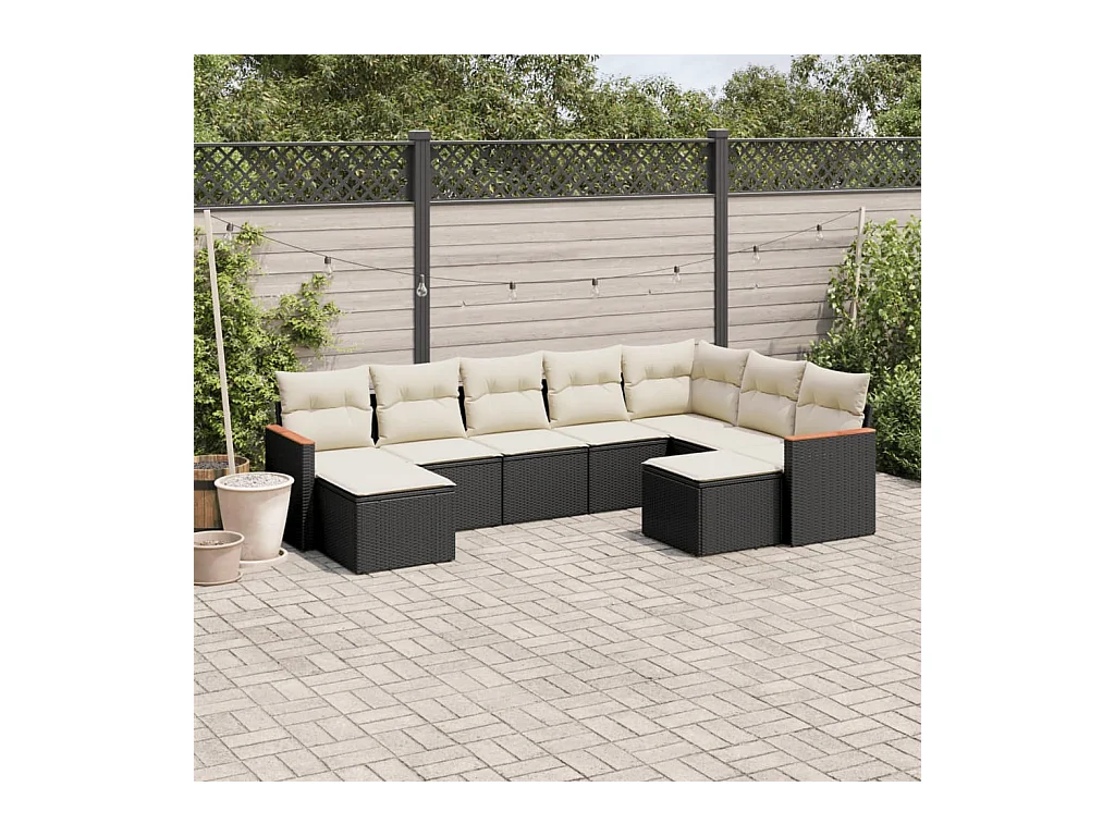 Set Divani da Giardino 9 pz con Cuscini Nero in Polyrattan