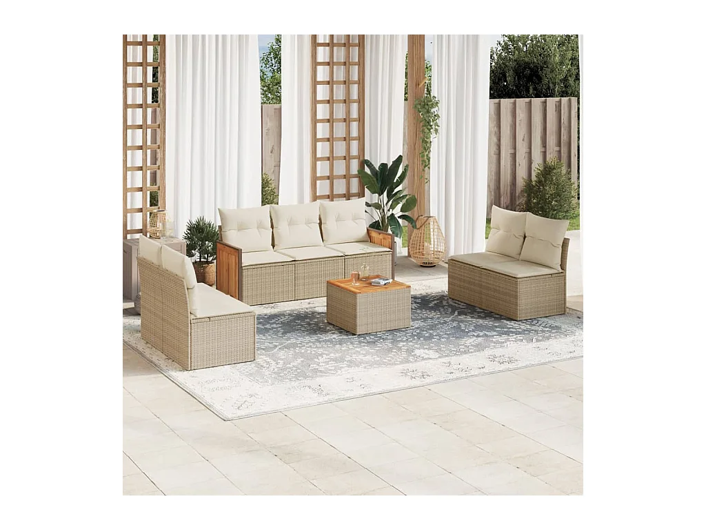 Juego de sofás de jardín con cojines beige 8 pzas ratán PE
