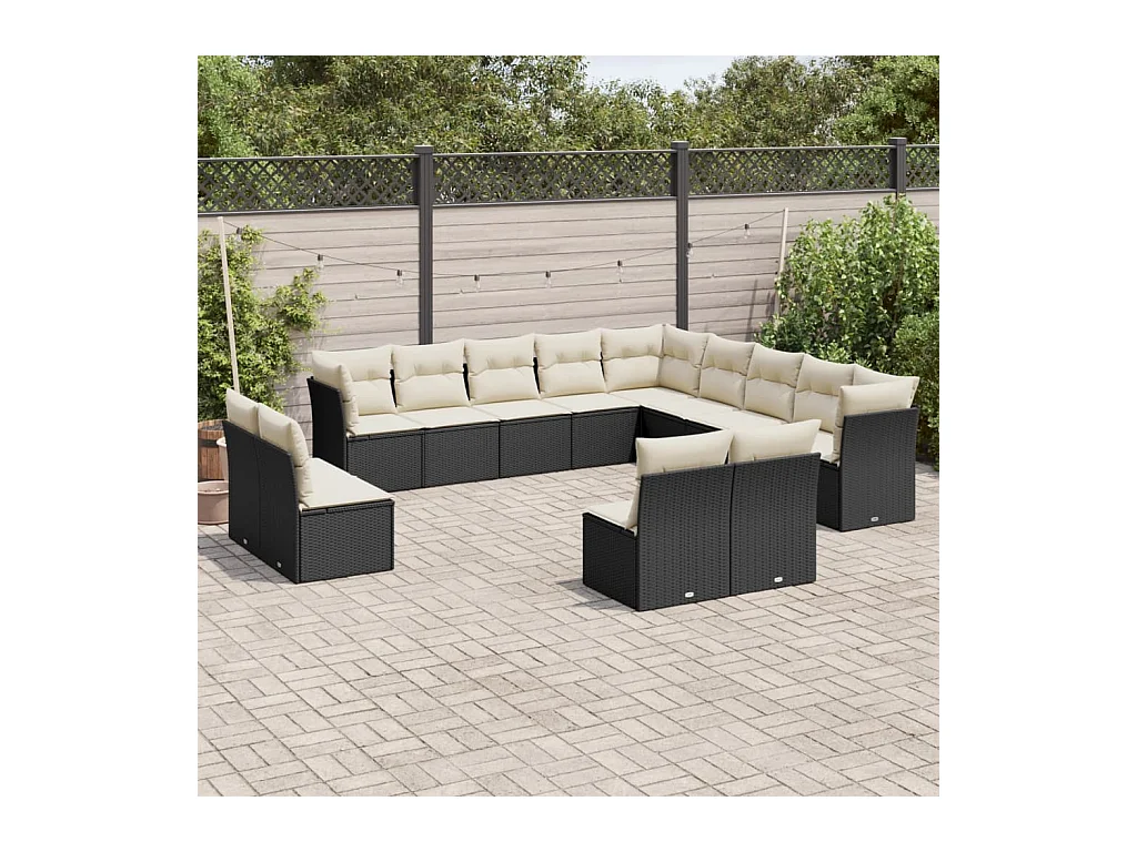 Set de sofás de jardín y cojines 13 pzas ratán sintético negro