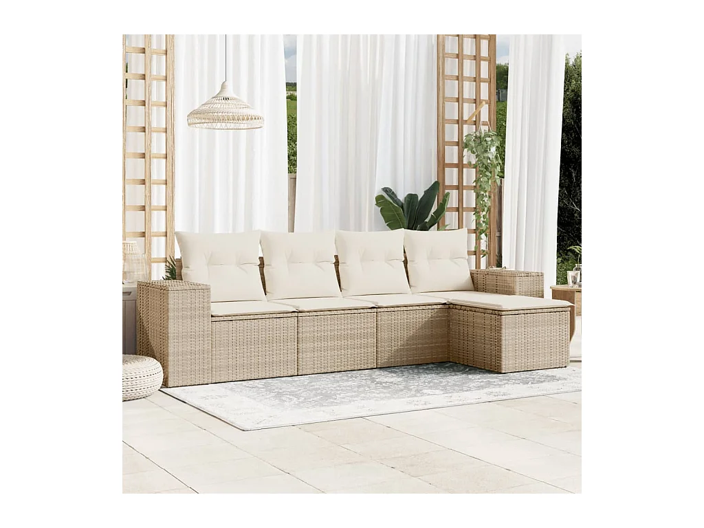 Salon de jardin avec coussins 5 pcs beige résine tressée