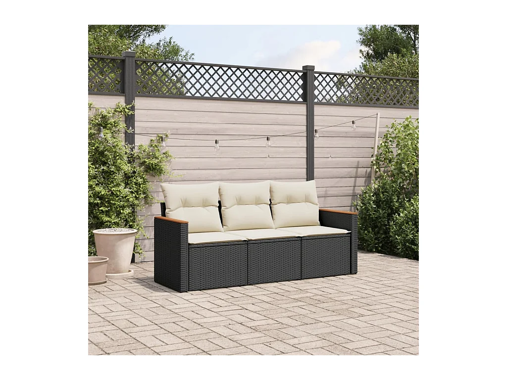 Set Divani da Giardino 3 pz con Cuscini in Polyrattan Nero