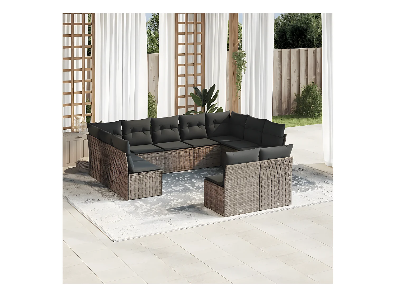 Salon de jardin 11 pcs avec coussins gris résine tressée