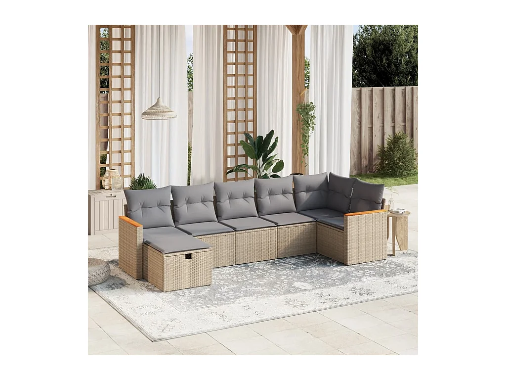 Salon de jardin avec coussins 7pcs mélange beige résine tressée
