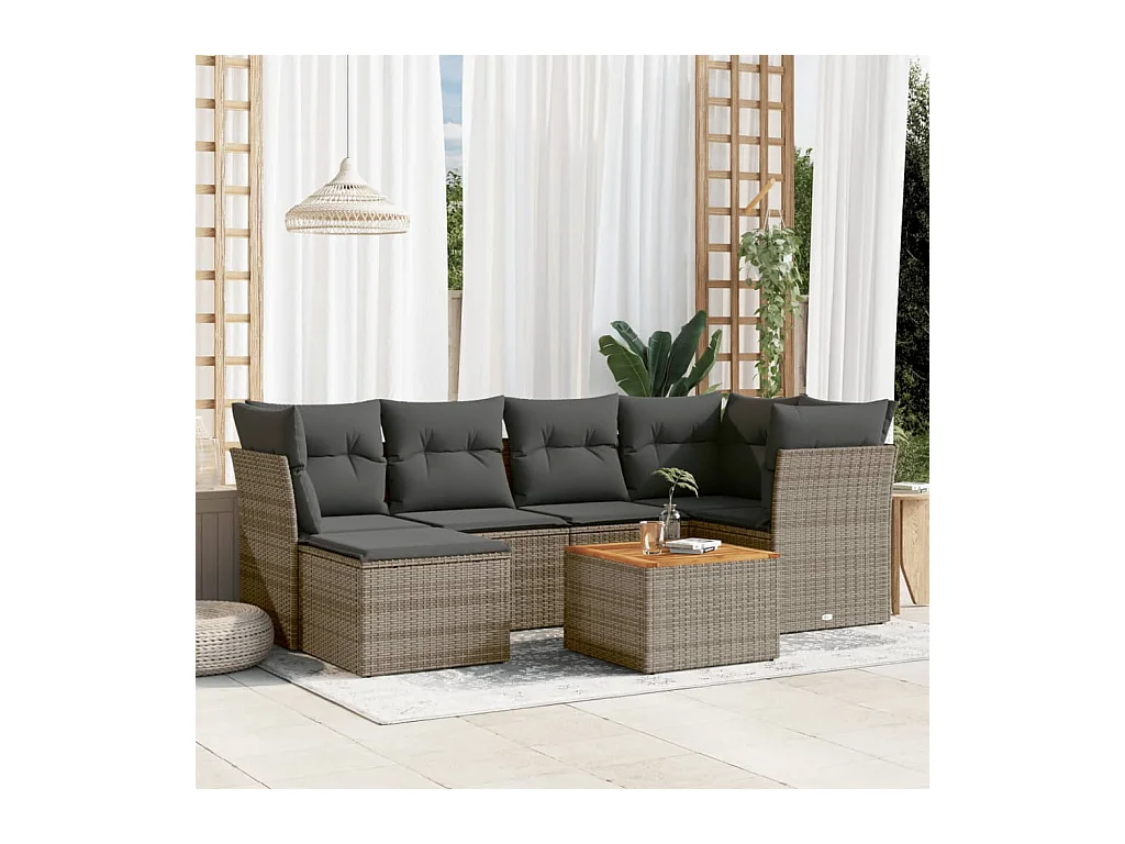Salon de jardin avec coussins 7 pcs gris résine tressée