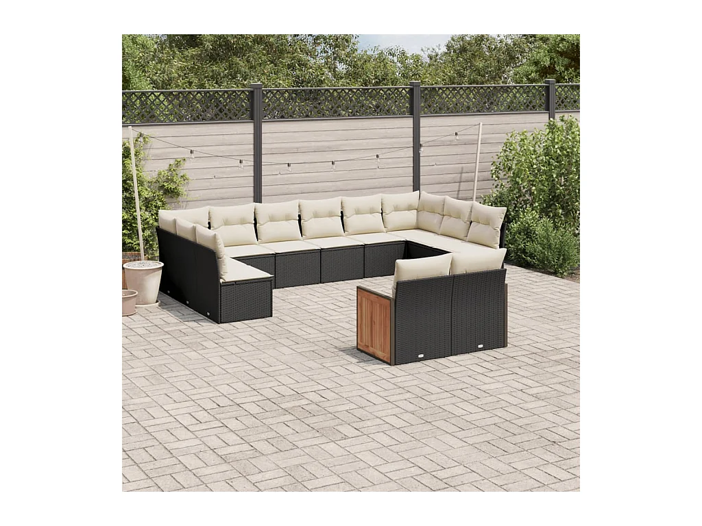 Salon de jardin 12 pcs avec coussins noir résine tressée