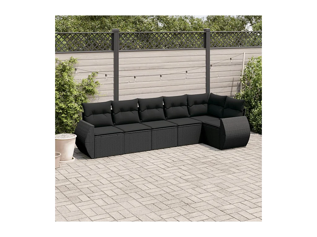 Salon de jardin 6 pcs avec coussins noir résine tressée