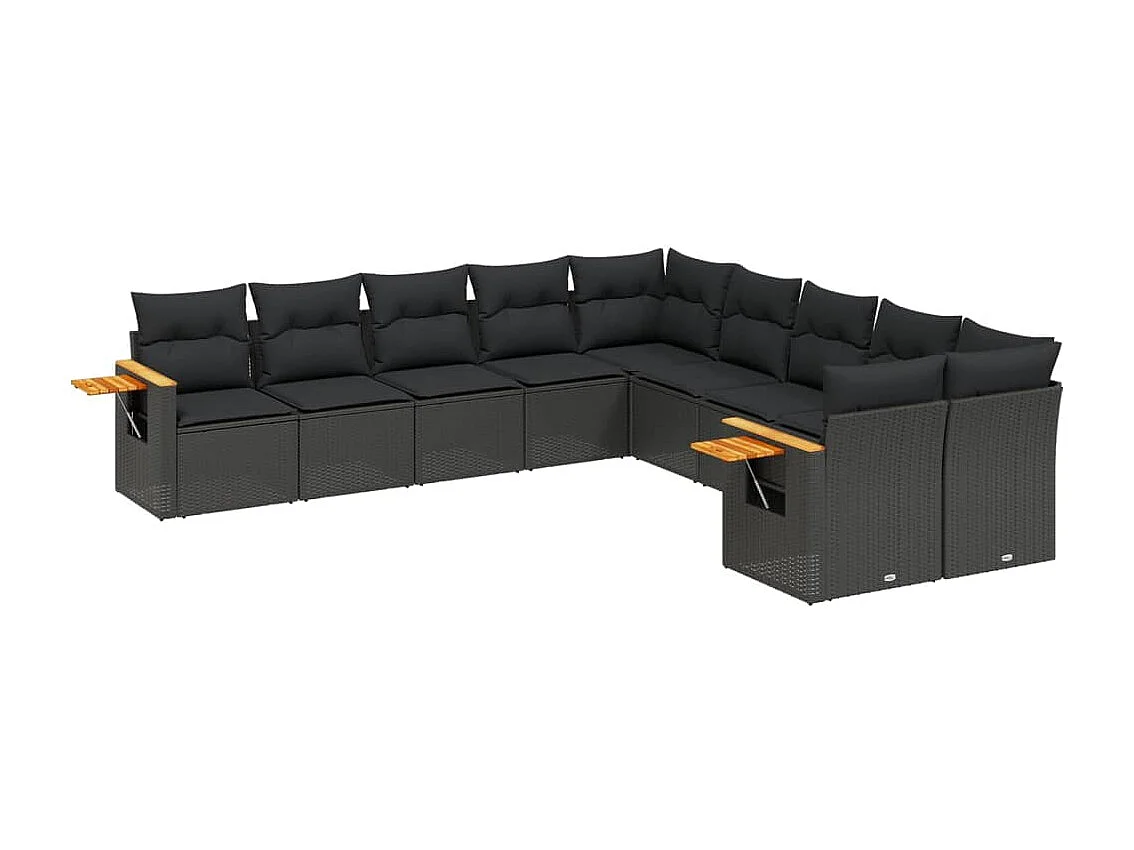 10-tlg. Garten-Sofagarnitur mit Kissen Schwarz Poly Rattan