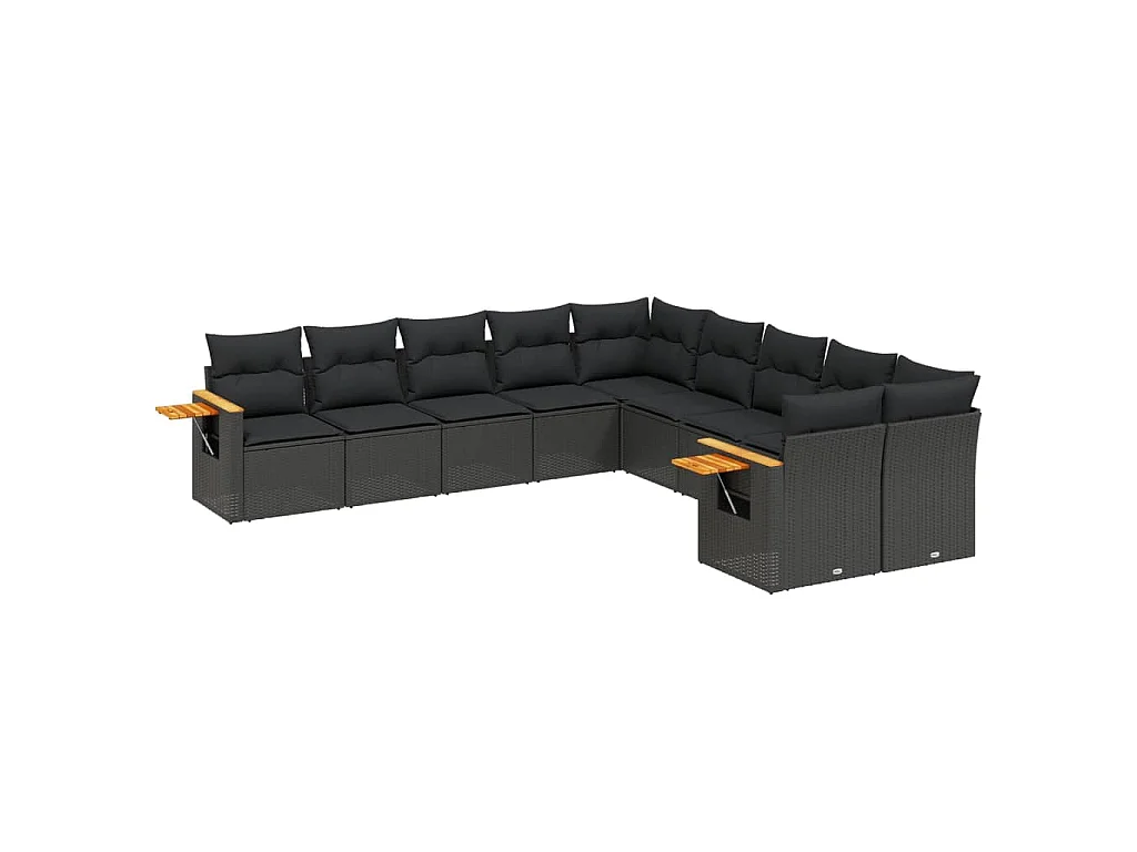 10-tlg. Garten-Sofagarnitur mit Kissen Schwarz Poly Rattan