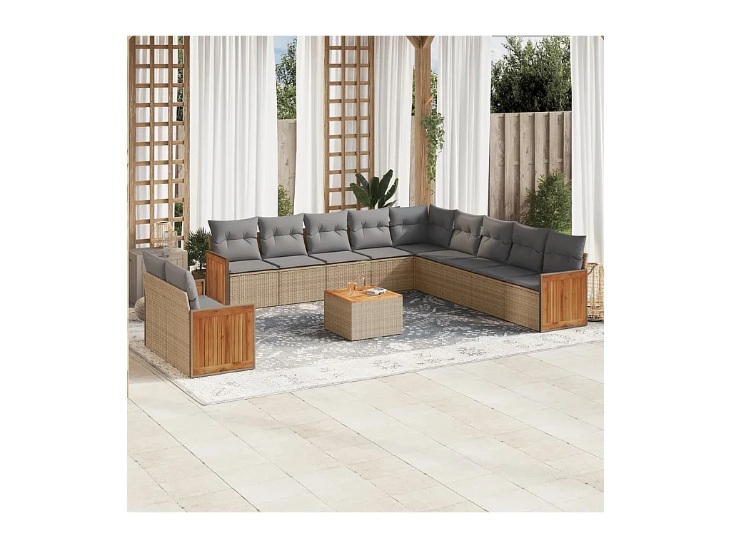 Set de sofás de jardín 12 pzas y cojines ratán sintético marrón
