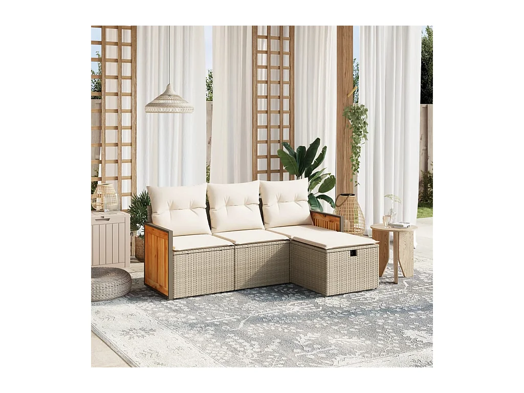4-delige Loungeset met kussens poly rattan beige
