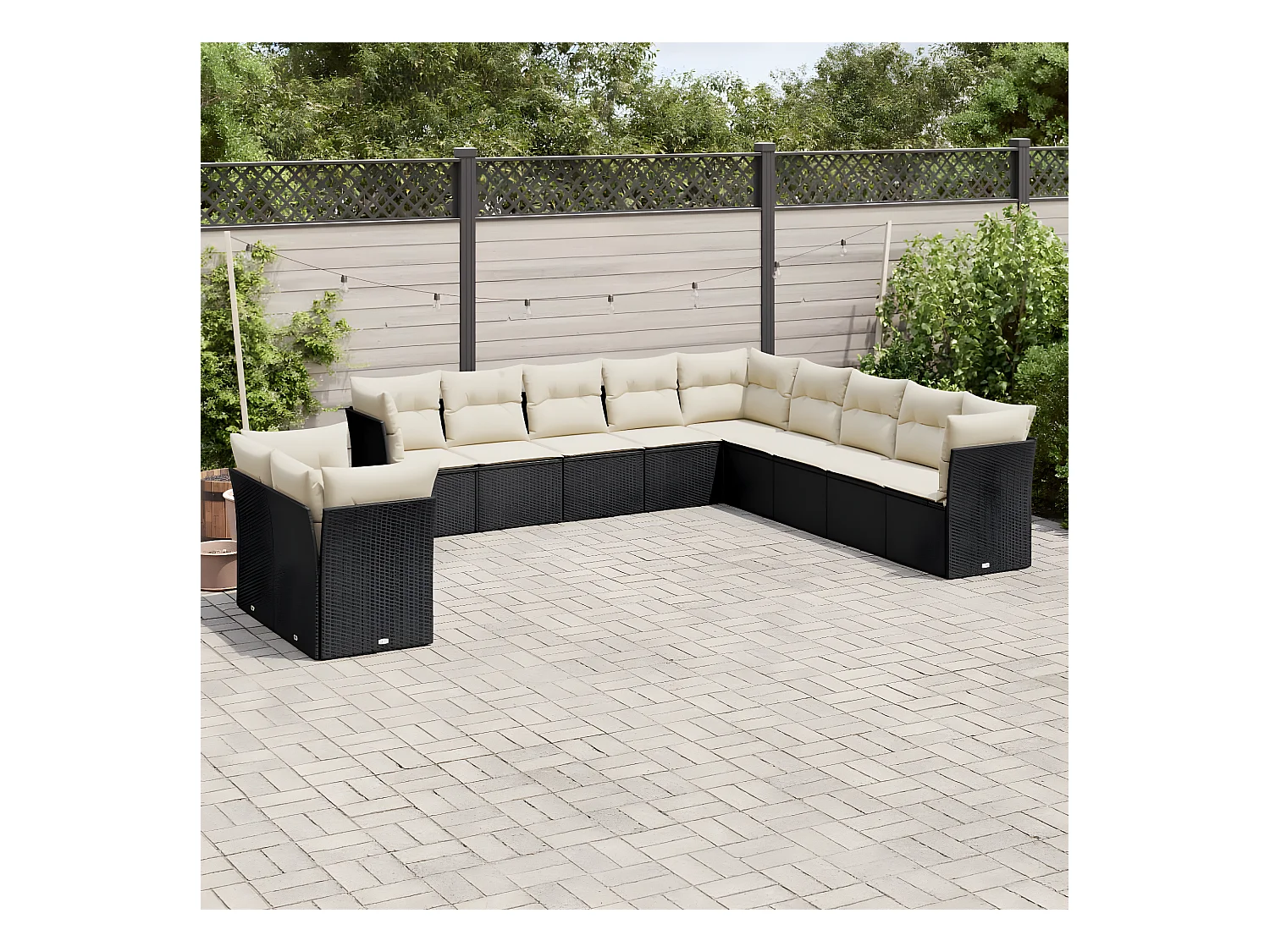 Salon de jardin 11 pcs avec coussins noir résine tressée