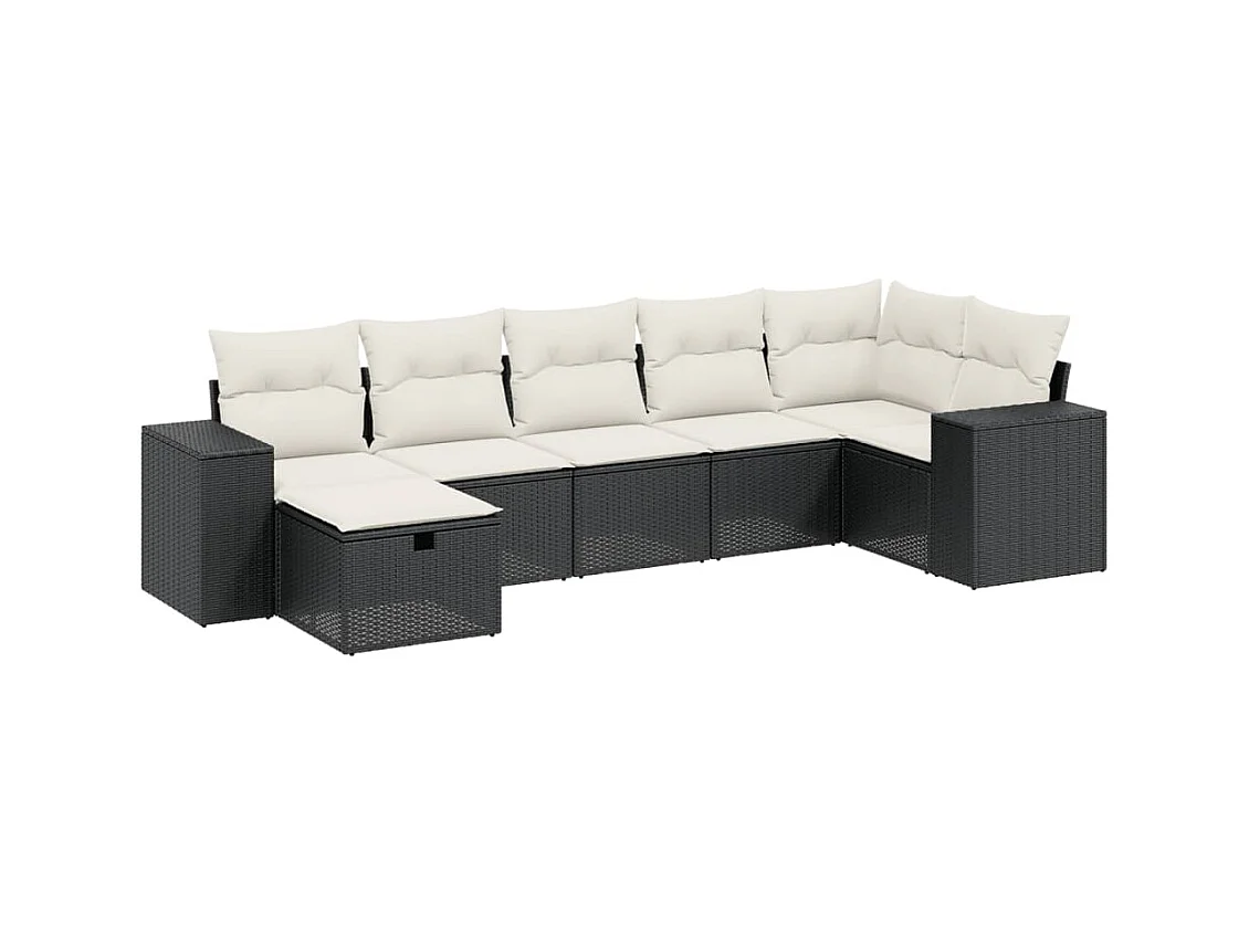 7-tlg. Garten-Sofagarnitur mit Kissen Schwarz Poly Rattan
