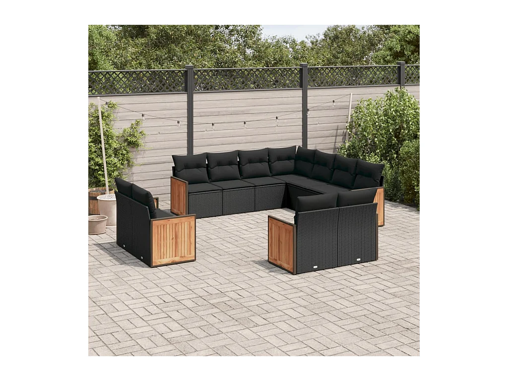 Set Divani da Giardino 11 pz con Cuscini in Polyrattan Nero